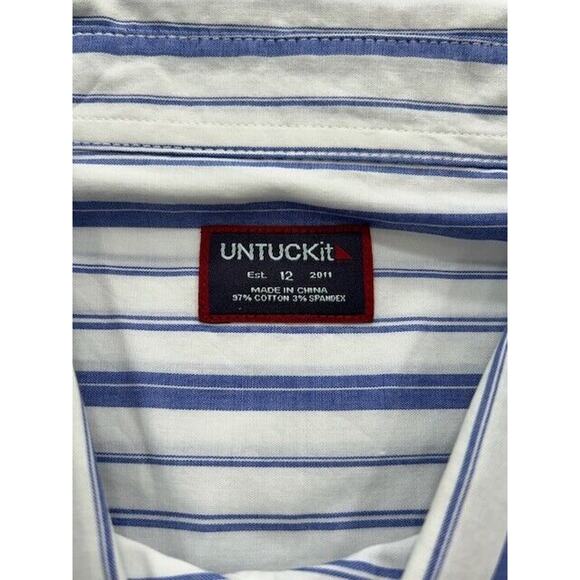 UNTUCKit Pinot Perse Button Down Shirt Long Sleeve Striped Blue White SZ 4 NEW - Picture 4 of 6
